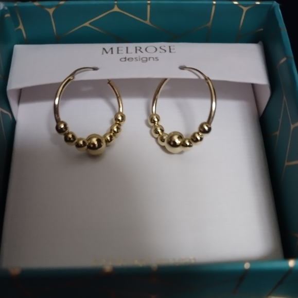 Melrose Designs Gold Plated Beaded Sterling Silver Hoops - Picture 2 of 3